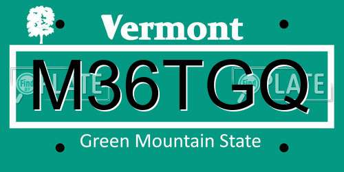 M36TGQ Vermont License Plate