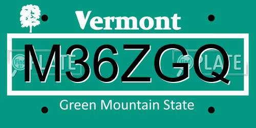 M36ZGQ Vermont License Plate