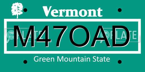 M47OAD Vermont License Plate