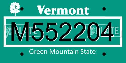 M552204 Vermont License Plate