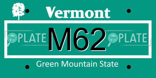M62 Vermont License Plate