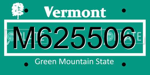 M625506 Vermont License Plate