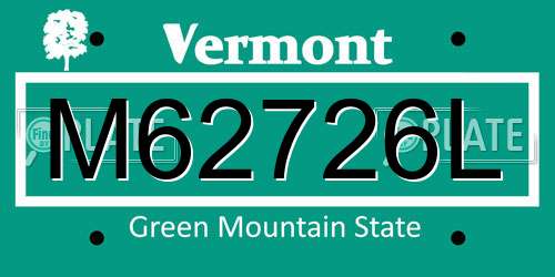 M62726L Vermont License Plate