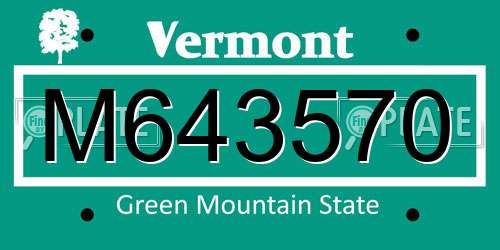 M643570 Vermont License Plate