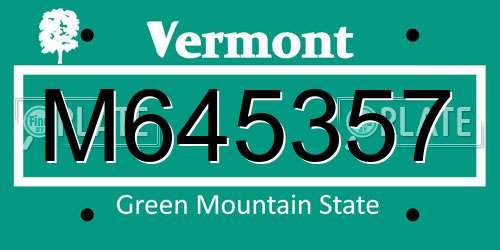 M645357 Vermont License Plate