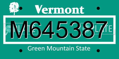 M645387 Vermont License Plate