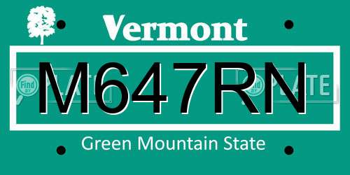 M647RN Vermont License Plate