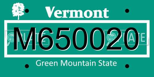 M650020 Vermont License Plate