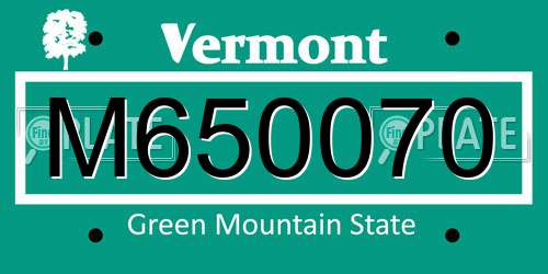 M650070 Vermont License Plate