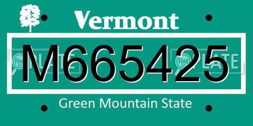 M665425 Vermont License Plate
