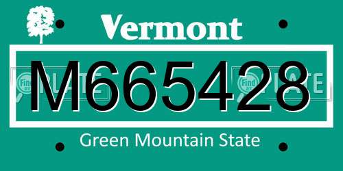 M665428 Vermont License Plate