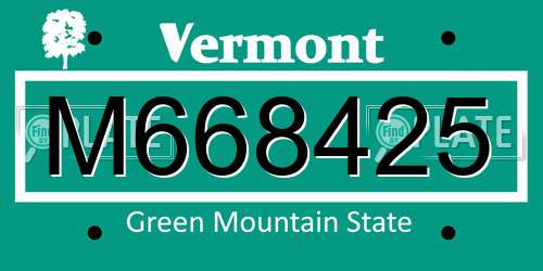 M668425 Vermont License Plate