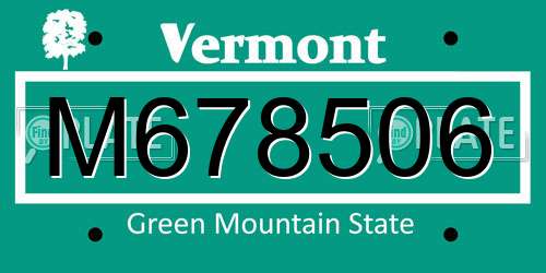 M678506 Vermont License Plate