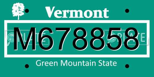 M678858 Vermont License Plate
