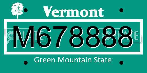 M678888 Vermont License Plate