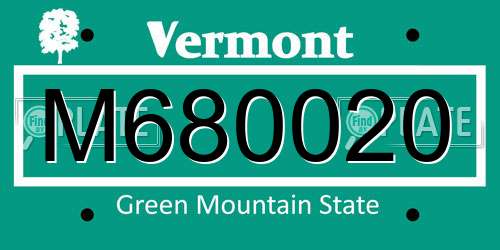 M680020 Vermont License Plate