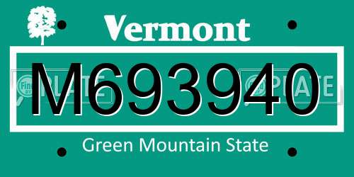 M693940 Vermont License Plate