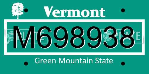 M698938 Vermont License Plate