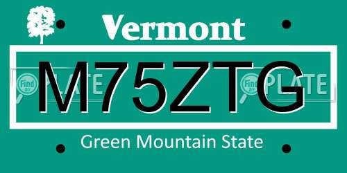 M75ZTG Vermont License Plate