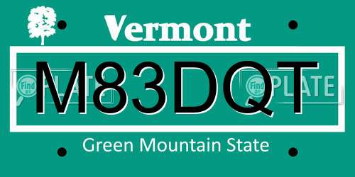 M83DQT Vermont License Plate