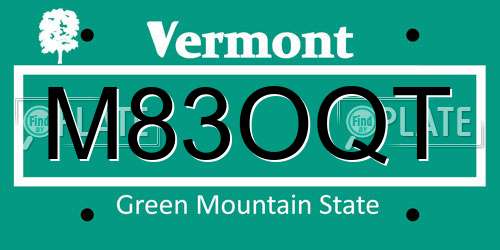 M83OQT Vermont License Plate
