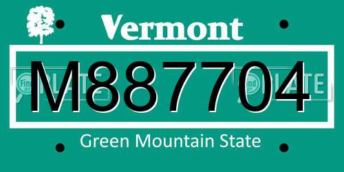 M887704 Vermont License Plate