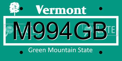 M994GB Vermont License Plate