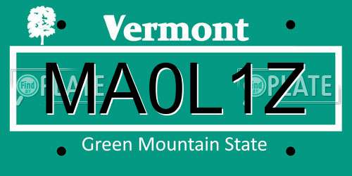 MA0L1Z Vermont License Plate
