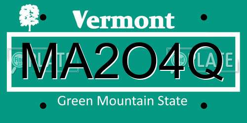 MA2O4Q Vermont License Plate