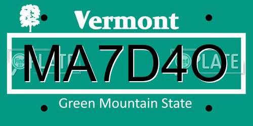 MA7D4O Vermont License Plate