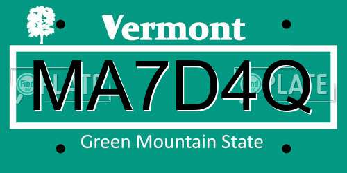 MA7D4Q Vermont License Plate