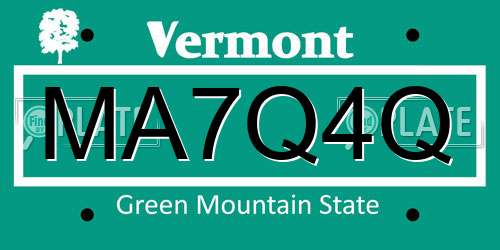 MA7Q4Q Vermont License Plate