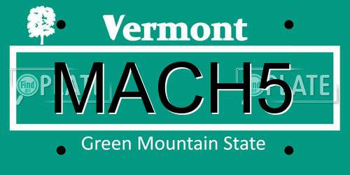 MACH5 Vermont License Plate