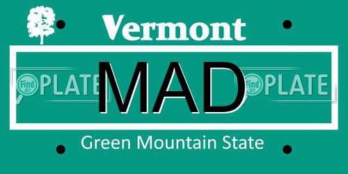 MAD Vermont License Plate