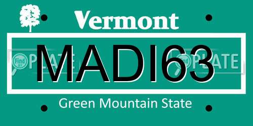 MADI63 Vermont License Plate