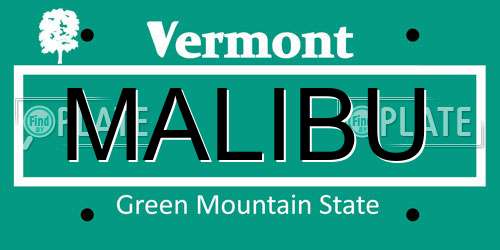 MALIBU Vermont License Plate