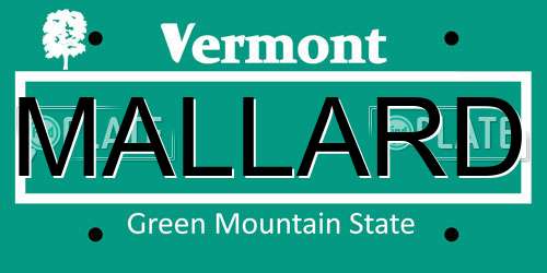 MALLARD Vermont License Plate