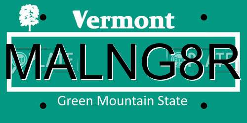 MALNG8R Vermont License Plate