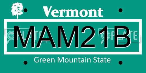 MAM21B Vermont License Plate