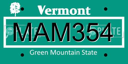 MAM354 Vermont License Plate
