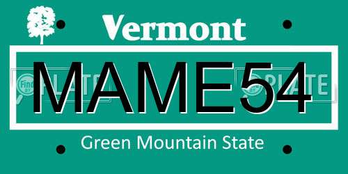 MAME54 Vermont License Plate