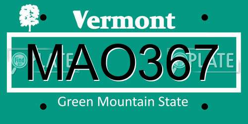 MAO367 Vermont License Plate