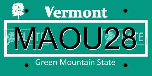 MAOU28 Vermont License Plate