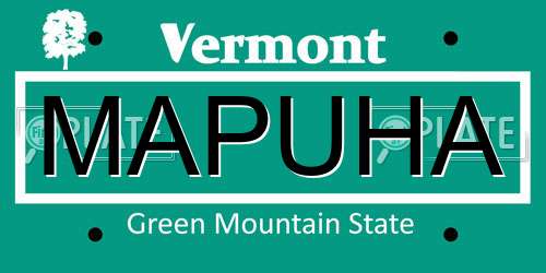 MAPUHA Vermont License Plate