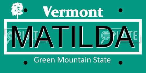 MATILDA Vermont License Plate