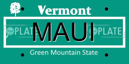 MAUI Vermont License Plate