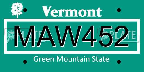 MAW452 Vermont License Plate