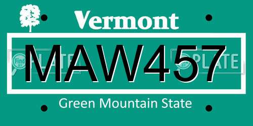 MAW457 Vermont License Plate