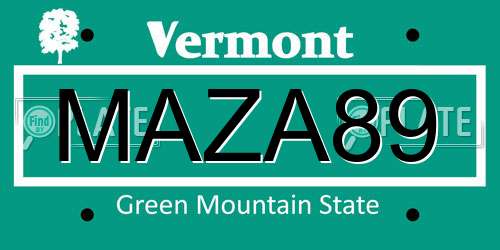 MAZA89 Vermont License Plate