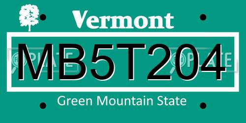 MB5T204 Vermont License Plate
